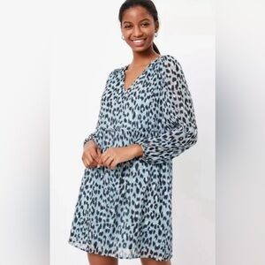 Ann Taylor Loft Blue Leopard Print V-Neck Swing Dress . SZ LM Lined casualdressy